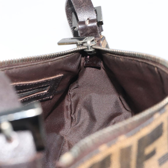 FENDI Zucca Canvas Mamma Baguette Schoudertas Zwart Zilver Bruin Auth 187689SAM