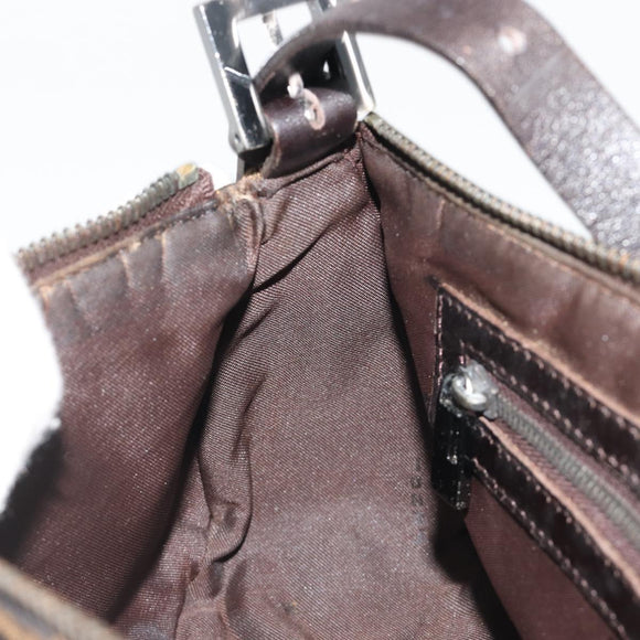 FENDI Zucca Canvas Mamma Baguette Schoudertas Zwart Zilver Bruin Auth 187689SAM