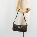 FENDI Zucca Canvas Mamma Baguette Schoudertas Zwart Zilver Bruin Auth 187689SAM-27