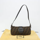 FENDI Zucca Canvas Mamma Baguette Schoudertas Zwart Zilver Bruin Auth 187689SAM-12