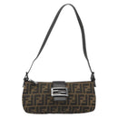 FENDI Zucca Canvas Mamma Baguette Schoudertas Zwart Zilver Bruin Auth 187689SAM-13