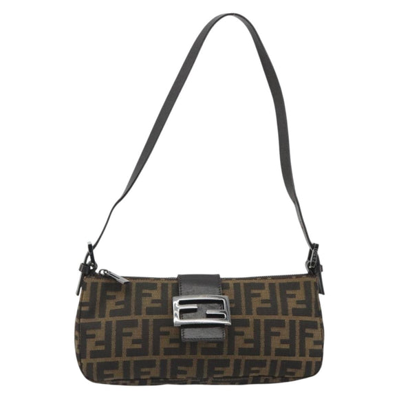 FENDI Zucca Canvas Mamma Baguette Schoudertas Zwart Zilver Bruin Auth 187689SAM