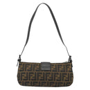 FENDI Zucca Canvas Mamma Baguette Schoudertas Zwart Zilver Bruin Auth 187689SAM-2