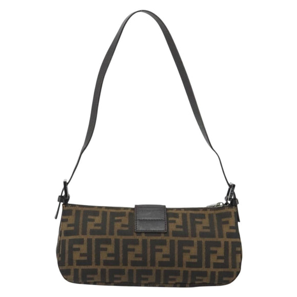 FENDI Zucca Canvas Mamma Baguette Schoudertas Zwart Zilver Bruin Auth 187689SAM
