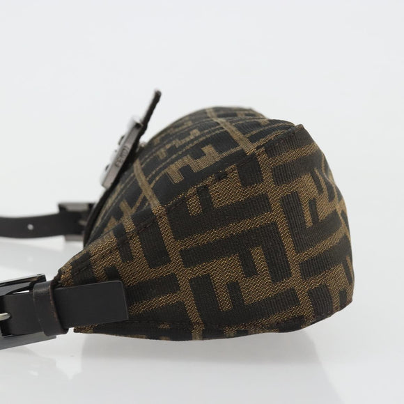 FENDI Zucca Canvas Mamma Baguette Schoudertas Zwart Zilver Bruin Auth 187689SAM