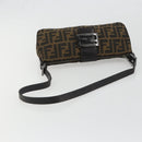 FENDI Zucca Canvas Mamma Baguette Schoudertas Zwart Zilver Bruin Auth 187689SAM-7