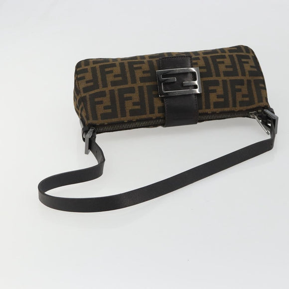 FENDI Zucca Canvas Mamma Baguette Schoudertas Zwart Zilver Bruin Auth 187689SAM