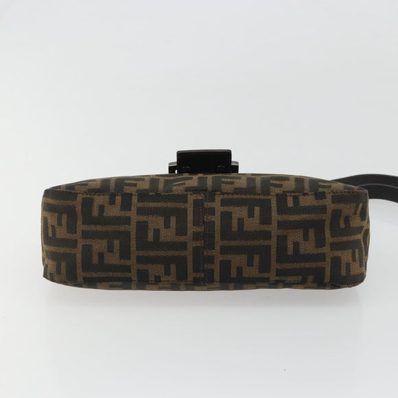 FENDI Zucca Canvas Mamma Baguette Schoudertas Zwart Zilver Bruin Auth 187689SAM