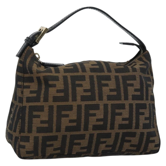 FENDI Zucca Canvas Hand Pouch Black Brown Auth 187696