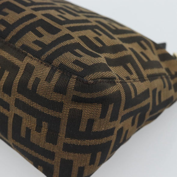 FENDI Zucca Canvas Hand Pouch Black Brown Auth 187696