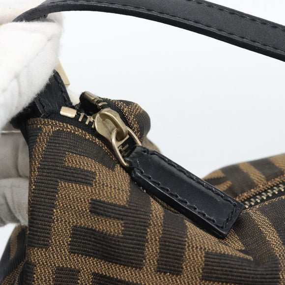 FENDI Zucca Canvas Hand Pouch Black Brown Auth 187696