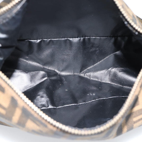 FENDI Zucca Canvas Hand Pouch Black Brown Auth 187696