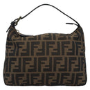 FENDI Zucca Canvas Hand Pouch Black Brown Auth 187696-13