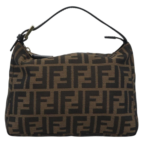 FENDI Zucca Canvas Hand Pouch Black Brown Auth 187696
