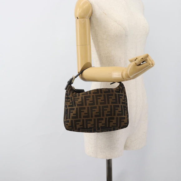FENDI Zucca Canvas Hand Pouch Black Brown Auth 187696