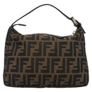 FENDI Zucca Canvas Hand Pouch Black Brown Auth 187696-2