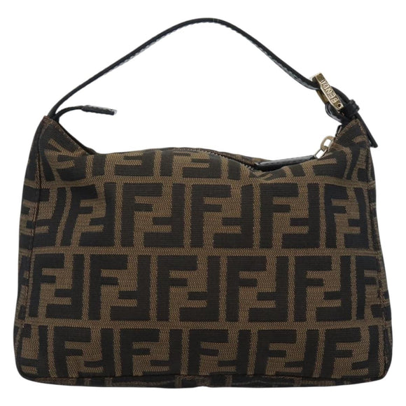 FENDI Zucca Canvas Hand Pouch Black Brown Auth 187696