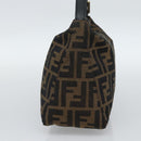 FENDI Zucca Canvas Hand Pouch Black Brown Auth 187696-4