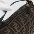 FENDI Zucca Canvas Hand Pouch Black Brown Auth 187696-6