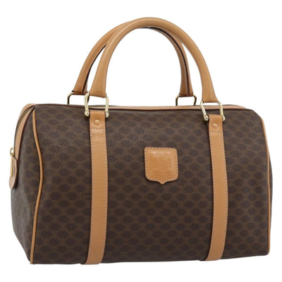 CELINE Macadam Canvas Boston Bag PVC Leather Brown Gold Auth 187697A
