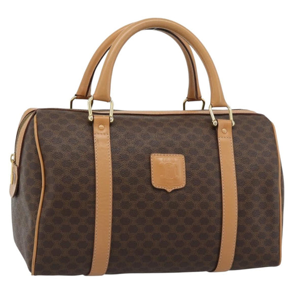 CELINE Macadam Canvas Boston Bag PVC Leather Brown Gold Auth 187697A