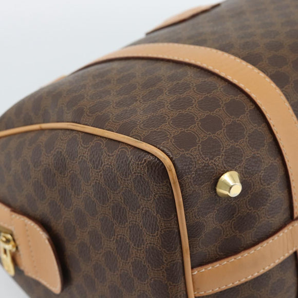 CELINE Macadam Canvas Boston Bag PVC Leather Brown Gold Auth 187697A