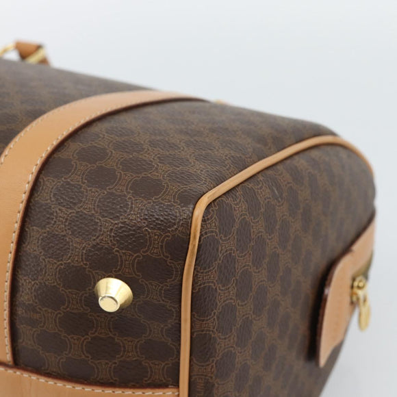 CELINE Macadam Canvas Boston Bag PVC Leather Brown Gold Auth 187697A