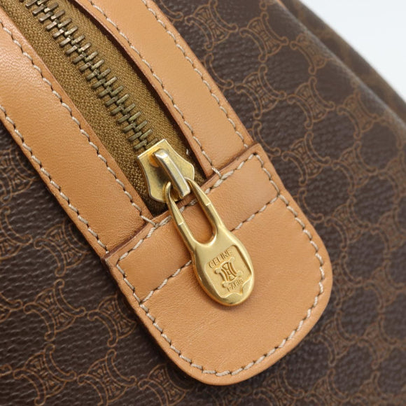 CELINE Macadam Canvas Boston Bag PVC Leather Brown Gold Auth 187697A