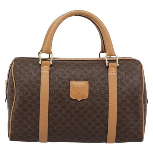 CELINE Macadam Canvas Boston Bag PVC Leather Brown Gold Auth 187697A