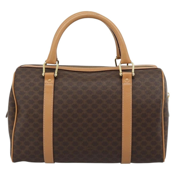 CELINE Macadam Canvas Boston Bag PVC Leather Brown Gold Auth 187697A