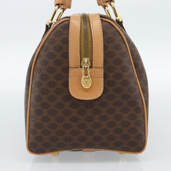 CELINE Macadam Canvas Boston Bag PVC Leather Brown Gold Auth 187697A