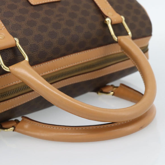 CELINE Macadam Canvas Boston Bag PVC Leather Brown Gold Auth 187697A