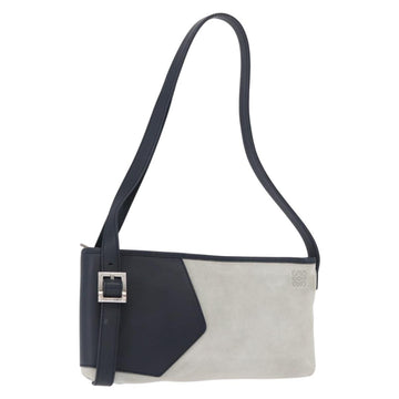 LOEWE Anagram Shoulder Bag Suede Leather Gray Silver Auth 187727A