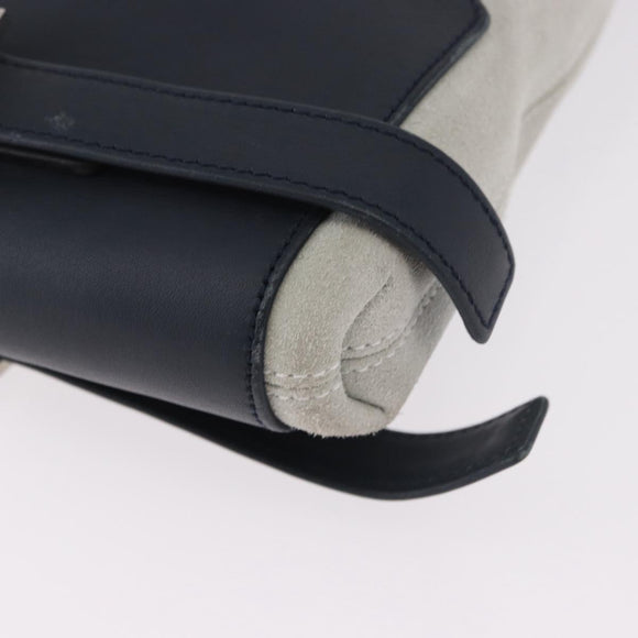 LOEWE Anagram Shoulder Bag Suede Leather Gray Silver Auth 187727A
