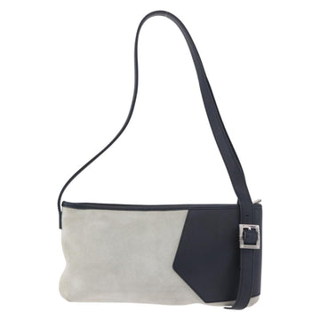 LOEWE Anagram Shoulder Bag Suede Leather Gray Silver Auth 187727A - 0