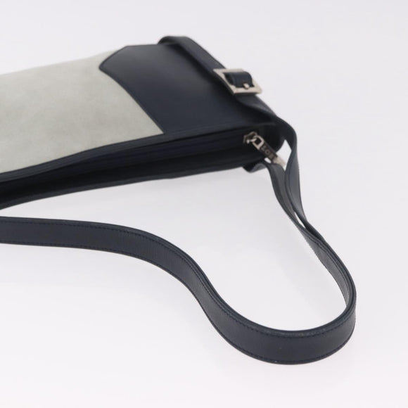 LOEWE Anagram Shoulder Bag Suede Leather Gray Silver Auth 187727A