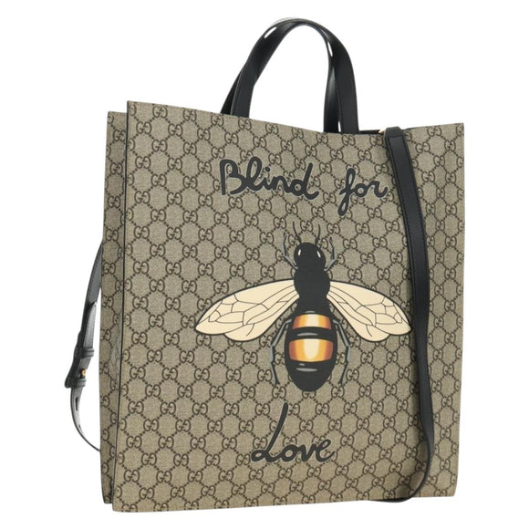 GUCCI GG Supreme Tote Bag PVC 2way Beige Gold 450950 Auth 187728M