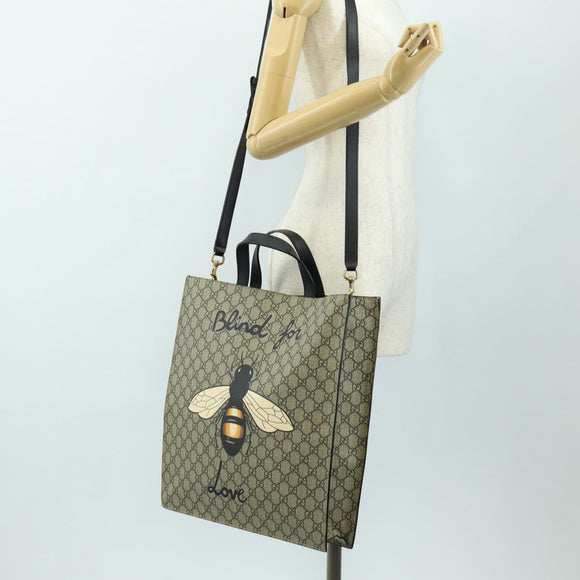 GUCCI GG Supreme Tote Bag PVC 2way Beige Gold 450950 Auth 187728M