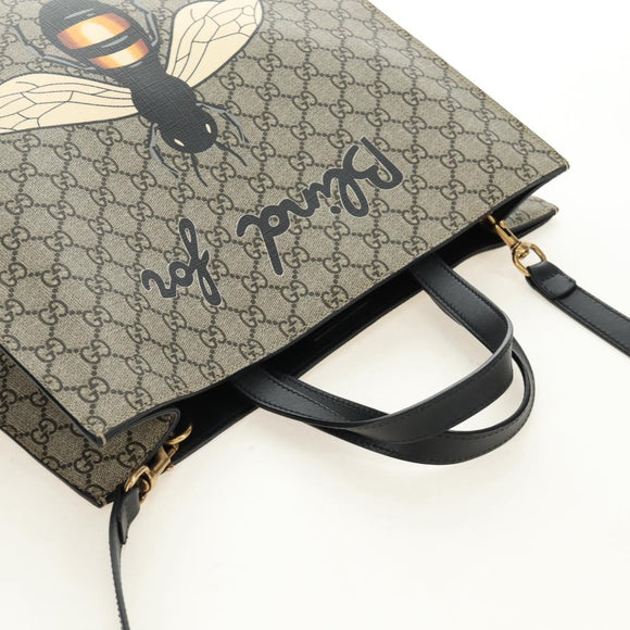 GUCCI GG Supreme Tote Bag PVC 2way Beige Gold 450950 Auth 187728M