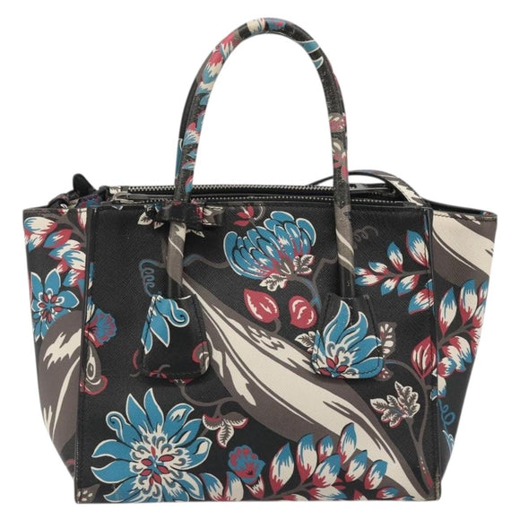 PRADA Hand Bag Saffiano leather 2way Black Silver Auth 187729A