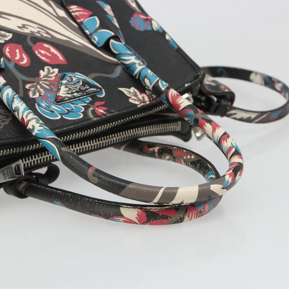 PRADA Hand Bag Saffiano leather 2way Black Silver Auth 187729A