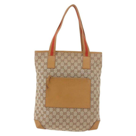 GUCCI GG Canvas Sherry Line Tote Bag Beige Red 019 0401 Auth 187732A
