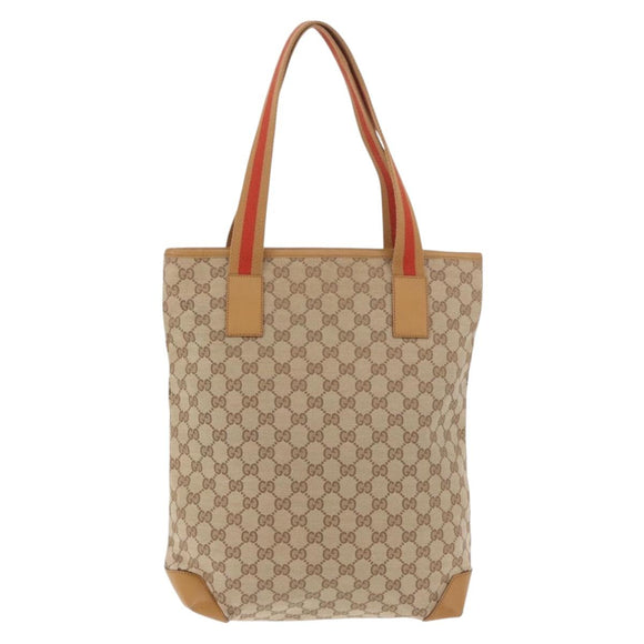 GUCCI GG Canvas Sherry Line Tote Bag Beige Red 019 0401 Auth 187732A