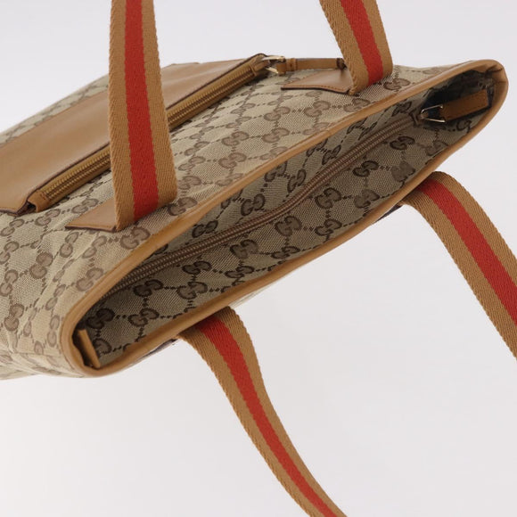 GUCCI GG Canvas Sherry Line Tote Bag Beige Red 019 0401 Auth 187732A