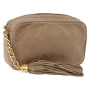 CHANEL Matelasse Pouch Lamb Skin Beige Gold CC Auth 187733A-1
