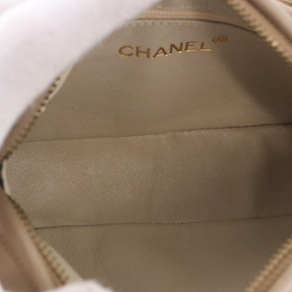 CHANEL Matelasse Pouch Lamb Skin Beige Gold CC Auth 187733A