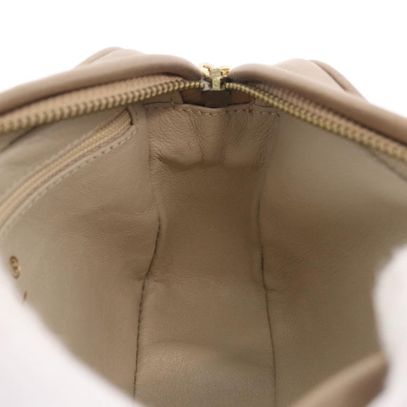 CHANEL Matelasse Pouch Lamb Skin Beige Gold CC Auth 187733A