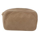 CHANEL Matelasse Pouch Lamb Skin Beige Gold CC Auth 187733A-2