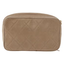 CHANEL Matelasse Pouch Lamb Skin Beige Gold CC Auth 187733A-3
