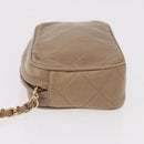 CHANEL Matelasse Pouch Lamb Skin Beige Gold CC Auth 187733A-5